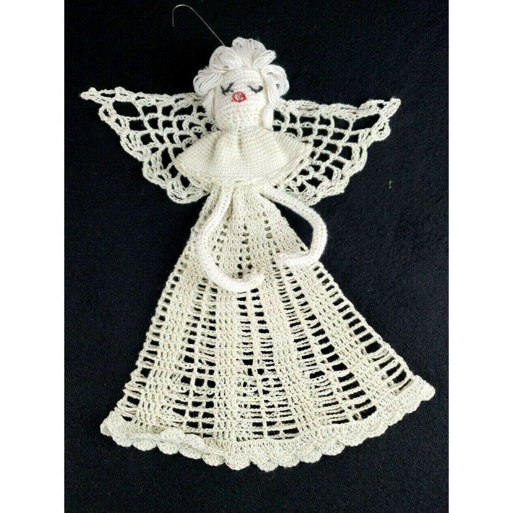Vintage 12" Handmade Large Crochet Angel Christmas Ornament Cottagecore Country